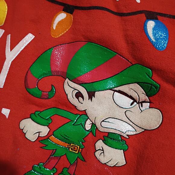 Ugly Christmas Sweatshirt Men's L HAPPY ELFIN HOLIDAYS Puffed Details Red - Picture 3 of 10